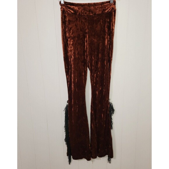 Silverado Velvet Flare Bell Bottom Pants Womens Size Medium Brown Fringed - Picture 5 of 10